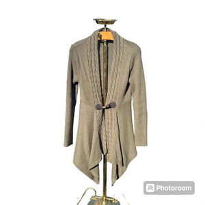 SOFT SURROUNDINGS ~ Green Asymmetric Cable Knit Wool Blend Cardigan with Clasp